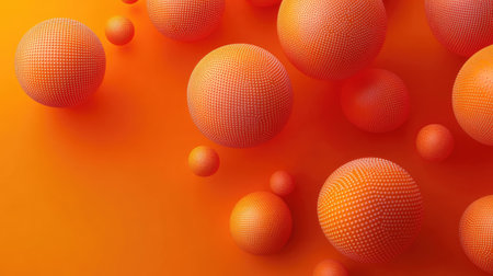 3D textured spheres on an orange background, detailed with dots or letters. Great for designing banners and abstract vector templates with a modern touch.の素材