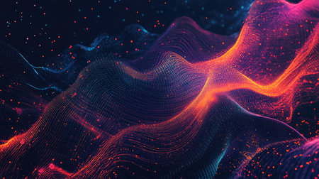 Abstract Big Data visualization with a digital, futuristic background. Hand-drawn art illustrating data mining and management. Great for banners, presentations, and technology graphics.の素材