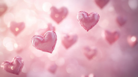 A dreamy pink hearts background, with soft, sweet hearts floating across a light pink canvas, ideal for Valentine's Day or Mother's Day designs.の素材