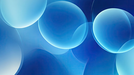 Abstract blue gradient round shapes with a Neumorphism effect. Light, clear background ideal for stylish banners and contemporary posters.の素材