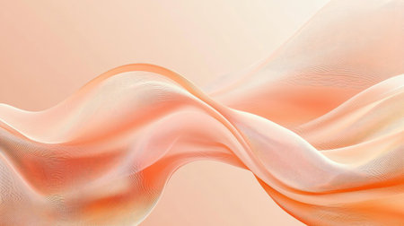 Abstract wavy design on a peach color background, featuring smooth, flowing curves for a modern and trendy vector illustration template.の素材