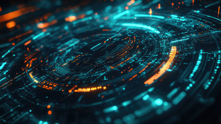 Abstract technology background for Big Data with a futuristic and hand-drawn digital illustration. Emphasizes data mining and management concepts. Perfect for tech-related content and visuals.の素材