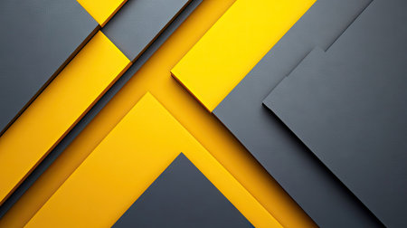Abstract yellow-grey triangle arrow shapes create a visually striking geometric pattern on a sleek background. The modern design features generous blank space for text and graphics.の素材