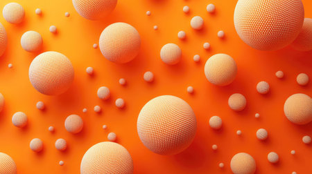 Abstract vector design featuring 3D realistic spheres on an orange background. Textured with dots or letters, great for banner visuals and modern templates.の素材