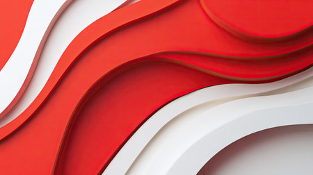 Bold and modern abstract template with red and white color blocks and curved shapes. Ideal for creating impactful visuals and digital media.の素材