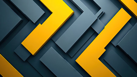 Elegant abstract design with yellow and grey triangle arrows forming a geometric pattern. The futuristic background features ample blank space for text or additional graphics.の素材