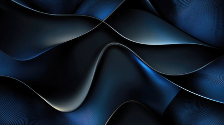 Elegant dark grey background with abstract blue metallic weave curves. The modern, luxury design offers a sophisticated futuristic backdrop for text and vector illustrations.の素材