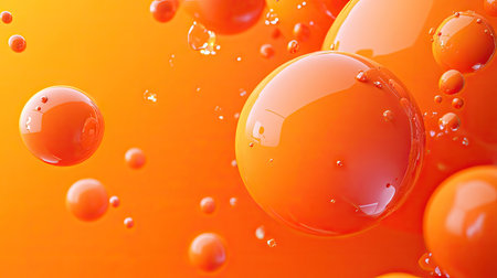 Eye-catching orange background with 3D spheres, detailed with bubble or letter textures. Great for vibrant banner design and contemporary vector backgrounds.の素材
