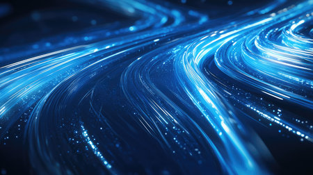 Futuristic abstract background with glowing, curved blue lines that exude a high-tech feel. Ideal for use in technology concepts, business banners, and modern design.の素材