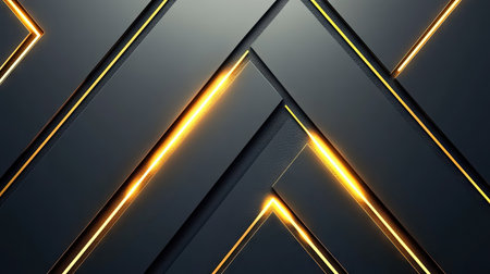 Futuristic vector illustration of gold light arrows on a grey backdrop. The geometric design provides a sleek and modern aesthetic with significant blank space for customization. -の素材