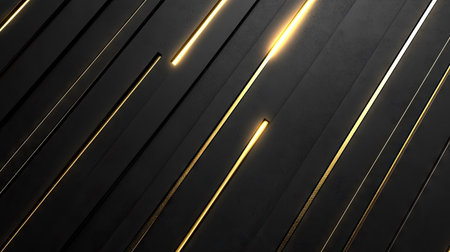 Luxurious dark grey backdrop with sleek gold light lines and subtle shadow effects, ideal for high-end branding and design.の素材