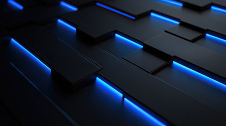 Modern dark grey surface featuring glowing blue light lines and gentle shadows, offering a chic and refined aesthetic.の素材