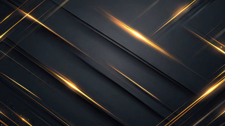 Modern dark grey background with intersecting gold light lines and subtle shadows, creating a luxurious and high-end appearance.の素材