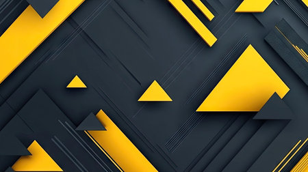 Modern geometric background with yellow-grey triangle arrows pointing in various directions. The abstract design includes plenty of blank space for creative text or vector elements. -の素材