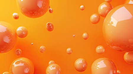Modern orange backdrop with 3D realistic spheres, featuring textured bubbles or letters. Ideal for creating impactful banners and abstract vector designs.の素材