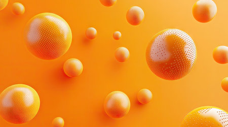 3D textured spheres on an orange background, detailed with dots or letters. Great for designing banners and abstract vector templates with a modern touch.の素材
