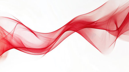 Artistic red curve pattern against a crisp white background. Perfect for adding a touch of sophistication to your design projects, from marketing to digital media.の素材