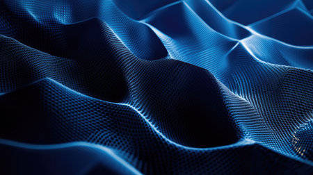 Deep blue abstract background with intricate geometric patterns and a touch of metallic sheen. Great for high-tech presentations, luxury branding, and creative visuals.の素材