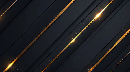 Luxurious dark grey background with diagonal gold light lines and subtle shadowing, perfect for a modern and refined design.の素材