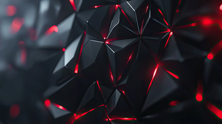 Modern black polygon background with sleek red light elements, ideal for a sophisticated and futuristic technology look. -の素材