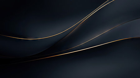 Luxurious dark grey backdrop with sleek gold light lines and subtle shadow effects, ideal for high-end branding and design.の素材