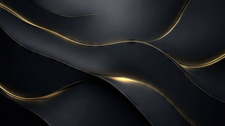 Luxurious dark grey backdrop with sleek gold light lines and subtle shadow effects, ideal for high-end branding and design.の素材