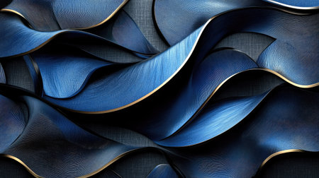 Modern luxury design featuring blue metallic curves on a dark grey background. The abstract weaving pattern provides a sleek and futuristic backdrop for creative textの素材