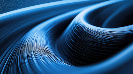Shiny blue curved lines on a futuristic abstract background, creating a sleek and modern visual. Suitable for technology themes and business banners.の素材
