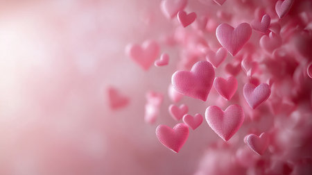Romantic pink hearts background for Valentine's Day or Mother's Day, featuring a cascade of sweet hearts against a soft pink gradient.の素材