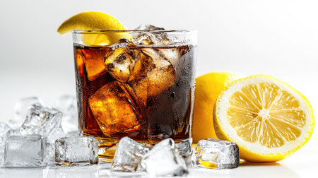 A refreshing glass of iced tea with lemon slices and ice cubes, perfect for cooling down on a hot day. Enjoy this vibrant beverage anytime!の素材