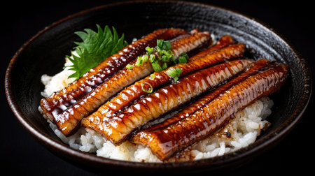 Indulge in this exquisite anago sushi featuring glazed eel over fluffy rice. Perfect for food lovers and culinary enthusiasts seeking a delightful dining experience.の素材