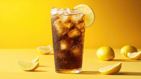 This vibrant image showcases a glass of cold iced tea with lemon slices, perfect for refreshing summer days. Enjoy the thirst-quenching beverage for any occasion.の素材