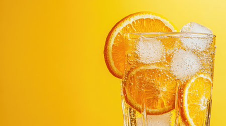 Enjoy a vibrant glass of homemade orange lemonade featuring fresh citrus slices and bubbles. Perfect for summer gatherings and refreshing hydration.の素材