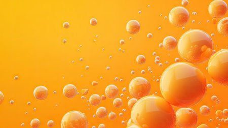 Vivid orange background with 3D spheres, textured with bubbles or letters. Perfect for creating engaging banners and dynamic abstract vector designs.の素材