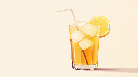 A vibrant glass of iced tea with ice cubes and a lemon slice, perfect for summer refreshment. Ideal for showcasing drinks or lifestyle themes.の素材