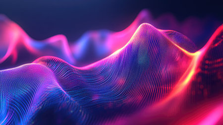 Abstract dynamic audio wave background with vivid, flowing lines and neon highlights. Great for presentations, tech graphics, and music-related visuals.の素材