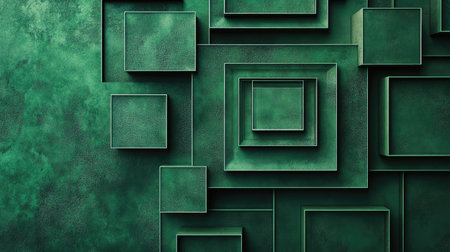 Abstract green frame with geometric shapes forming a modern, layered background. Perfect for branding, business presentations, or digital content with a contemporary style.の素材