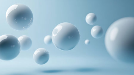 Abstract 3D floating spheres in a minimal scene with open space for product presentation. Perfect for modern design concepts or elegant product displays.の素材