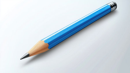 Blue wooden pencil drawing smooth, precise lines across a white-gray gradient background. Perfect for back-to-school, business, and creative design illustrations.の素材