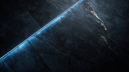 Dark grey luxury surface with striking blue light lines and delicate shadowing, ideal for a polished and sophisticated appearance.の素材