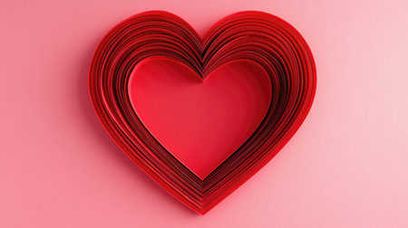 Elegant red heart paper frame with a pink background, ideal for creating love-themed banners for Mother's Day and Valentine's Day. Blank center for customization.の素材