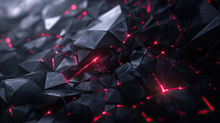 Futuristic black polygon background with dynamic red light accents, creating a high-tech and abstract technology design. 6の素材