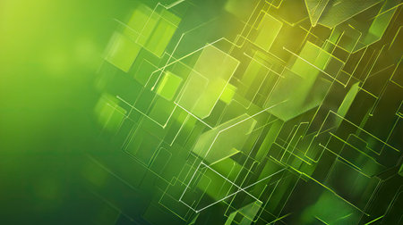 Geometric abstract frame background in vibrant green with overlapping hexagons and lines. The dynamic design fits tech, environmental, and creative themes.の素材