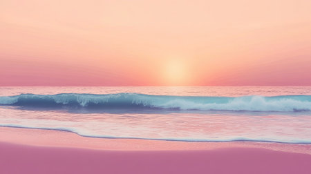 Gradient beach sunset landscape with soft, warm hues blending into the horizon. Ideal for capturing the tranquil beauty of a coastal evening, with gentle waves reflecting the gradient sky.の素材