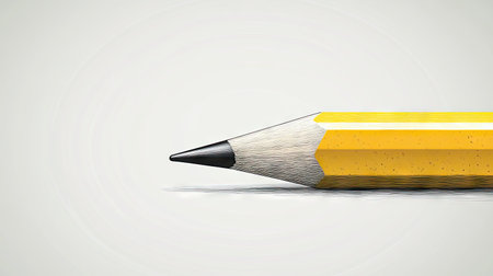 Minimalistic image of a yellow pencil sketching a clean line on a neutral white-gray background. Symbolizes creativity and focus in design and education. Vector illustration.の素材