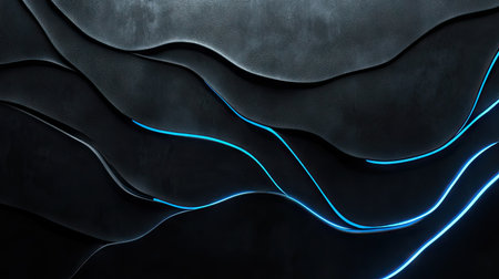 Modern dark grey surface featuring glowing blue light lines and gentle shadows, offering a chic and refined aesthetic.の素材