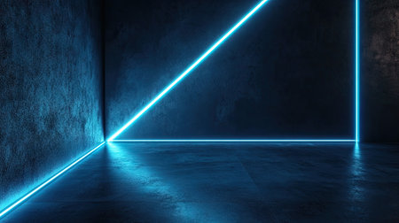 Modern dark grey surface featuring glowing blue light lines and gentle shadows, offering a chic and refined aesthetic.の素材