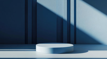 Professional blue pedestal mockup in a clean, modern studio. Perfect for product presentations, fashion show displays, and gallery exhibitions in 3D vector format.の素材