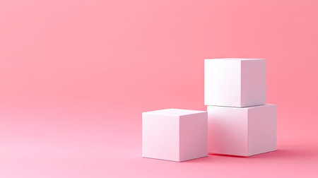 Simple and elegant white cube podiums on a pink pastel background. Ideal for 3D rendering product presentations and technical concept displays.の素材