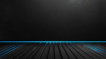 Sophisticated dark grey backdrop with radiant blue light lines and smooth shadow effects, perfect for a high-end and modern look.の素材